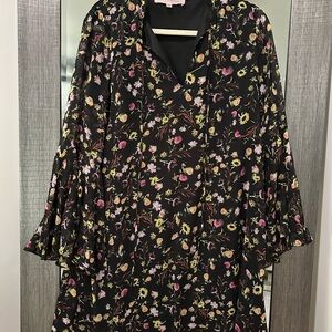 Philosophy Floral Black Dress with Bell Sleeves size L